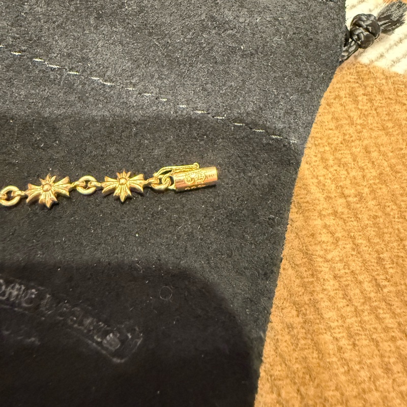 全新chrome hearts tiny e 22k手鏈 無鑽 素金 克羅心-11