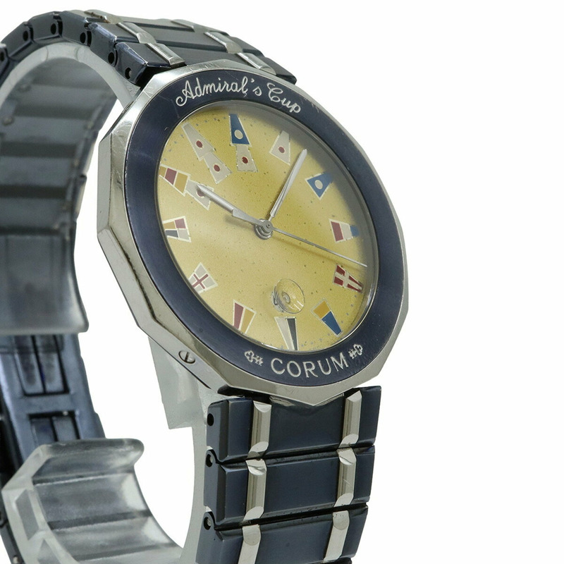 CORUM Admiral's Cup 槍藍色腕錶,金色錶盤,不鏽鋼日期顯示,男士石英腕錶,99.810.30 V-550-5