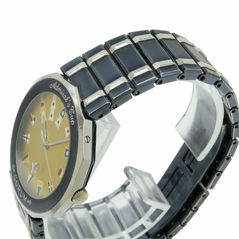 CORUM Admiral's Cup 槍藍色腕錶,金色錶盤,不鏽鋼日期顯示,男士石英腕錶,99.810.30 V-550-6