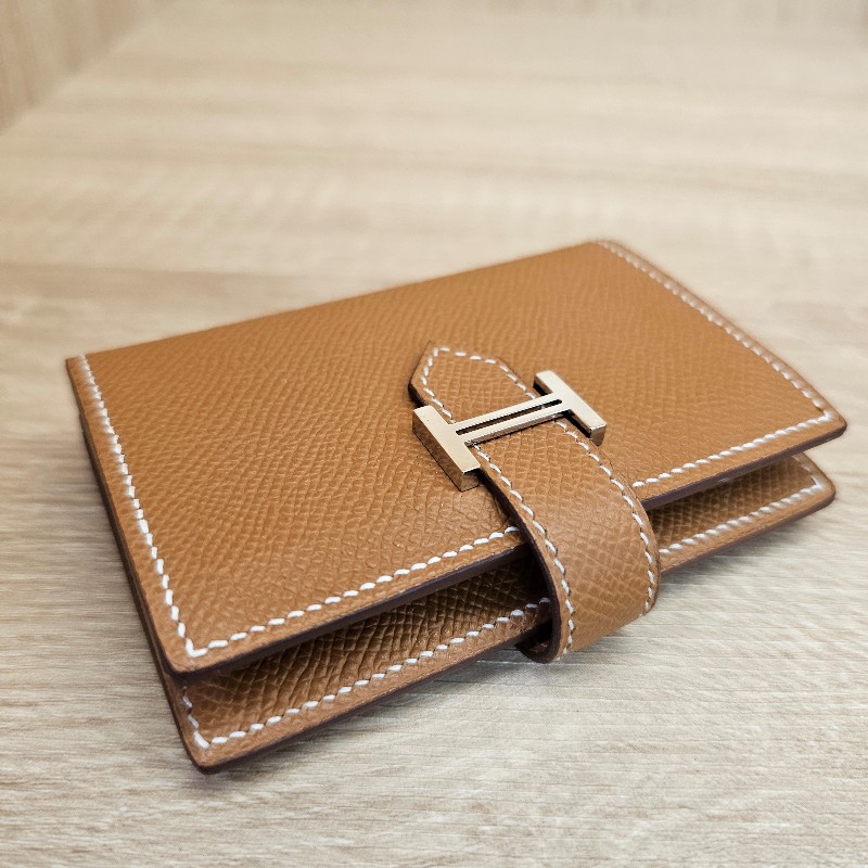 Hermes金棕Epsom皮銀釦零錢卡包-5