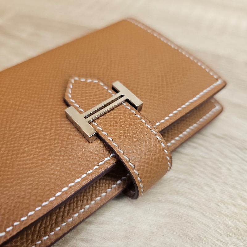 Hermes金棕Epsom皮銀釦零錢卡包-7