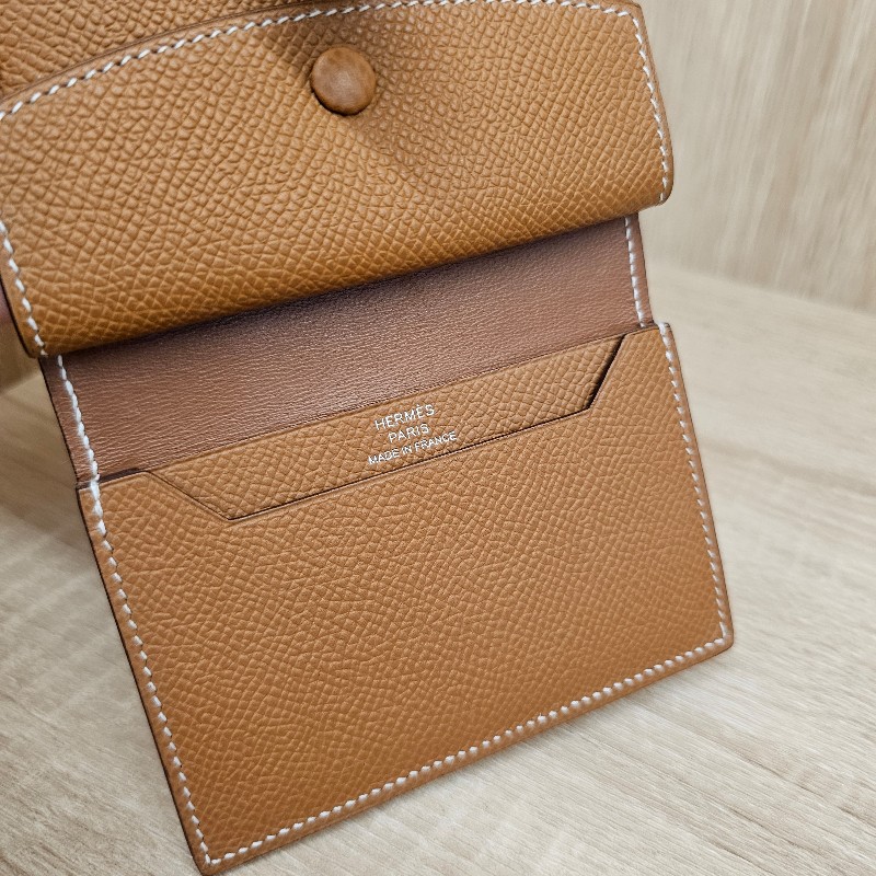 Hermes金棕Epsom皮銀釦零錢卡包-10