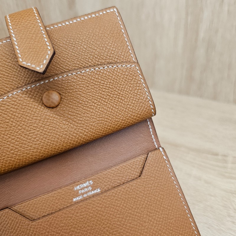Hermes金棕Epsom皮銀釦零錢卡包-11