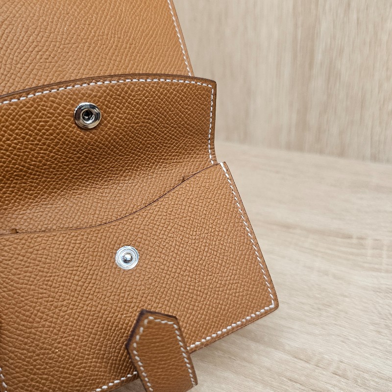 Hermes金棕Epsom皮銀釦零錢卡包-12