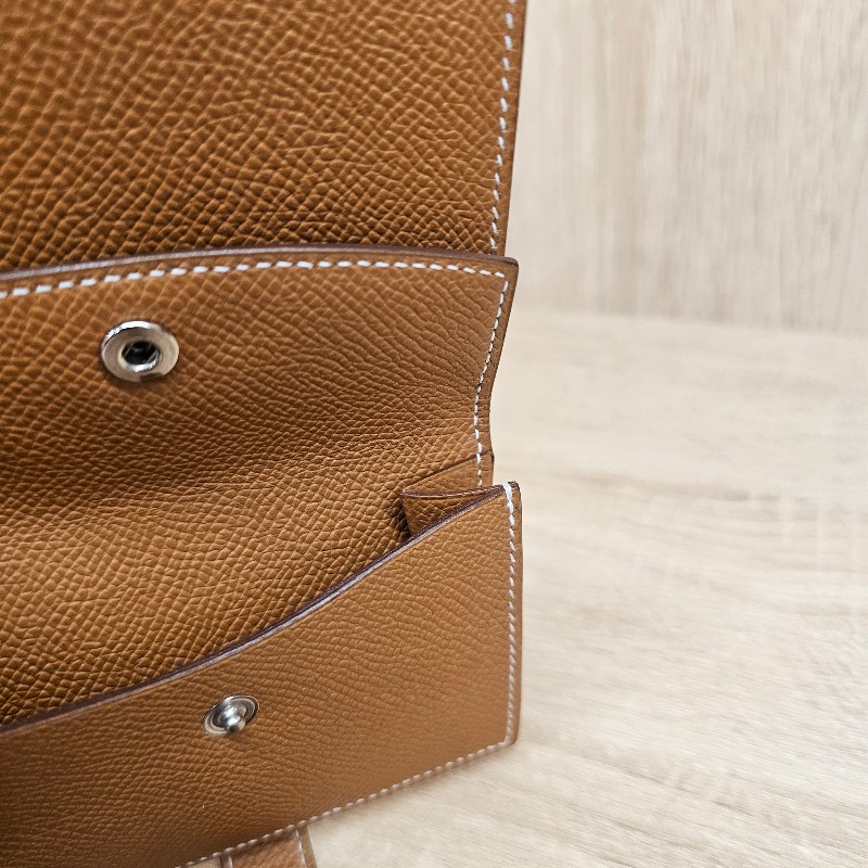 Hermes金棕Epsom皮銀釦零錢卡包-13