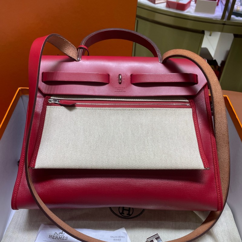 🈶盒子 票❤️愛馬仕/Hermes herbag31辣椒紅 單肩 防水布 肩背包 斜背包 D刻-2