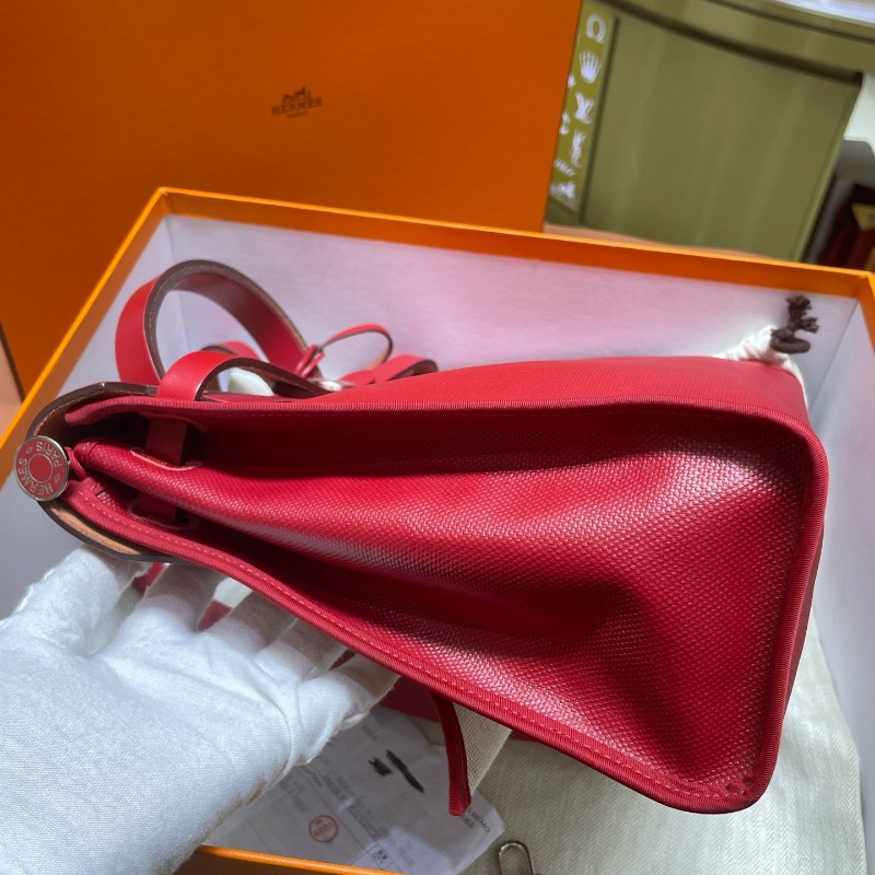 🈶盒子 票❤️愛馬仕/Hermes herbag31辣椒紅 單肩 防水布 肩背包 斜背包 D刻-3