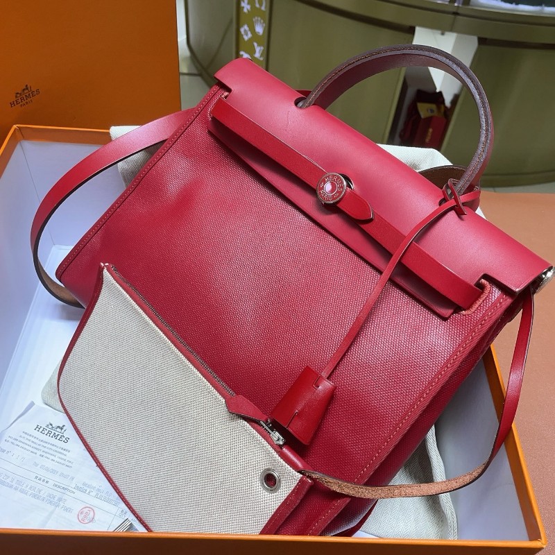 🈶盒子 票❤️愛馬仕/Hermes herbag31辣椒紅 單肩 防水布 肩背包 斜背包 D刻-4