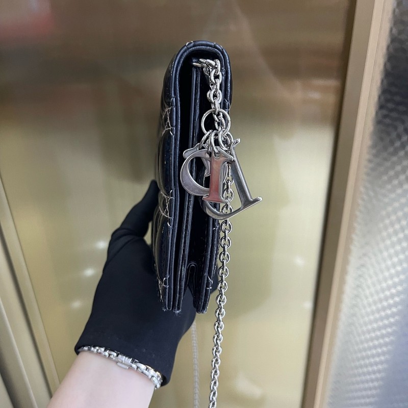 迪奧/Dior 黑色漆皮手提包 鏈條包-4