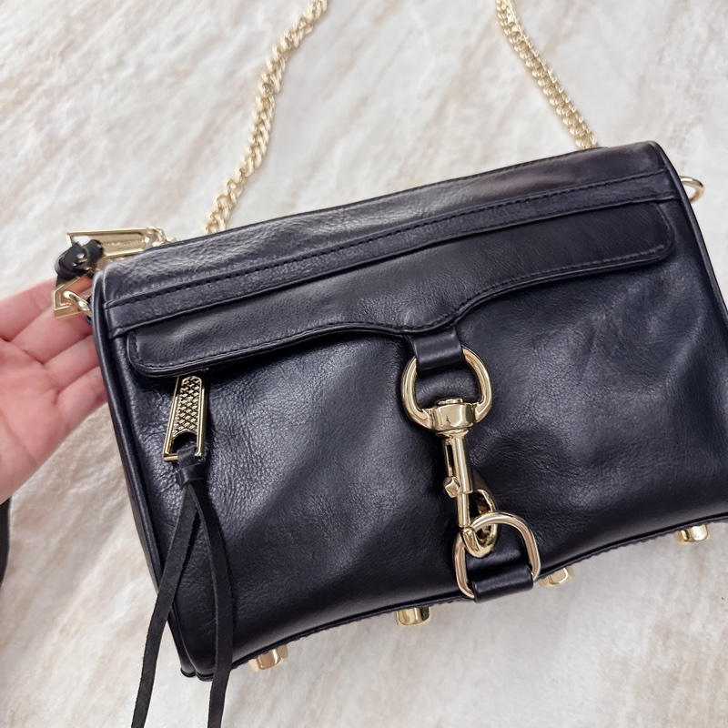 (全新)Rebecca Minkoff 黑色真皮金鏈單肩斜背包-0