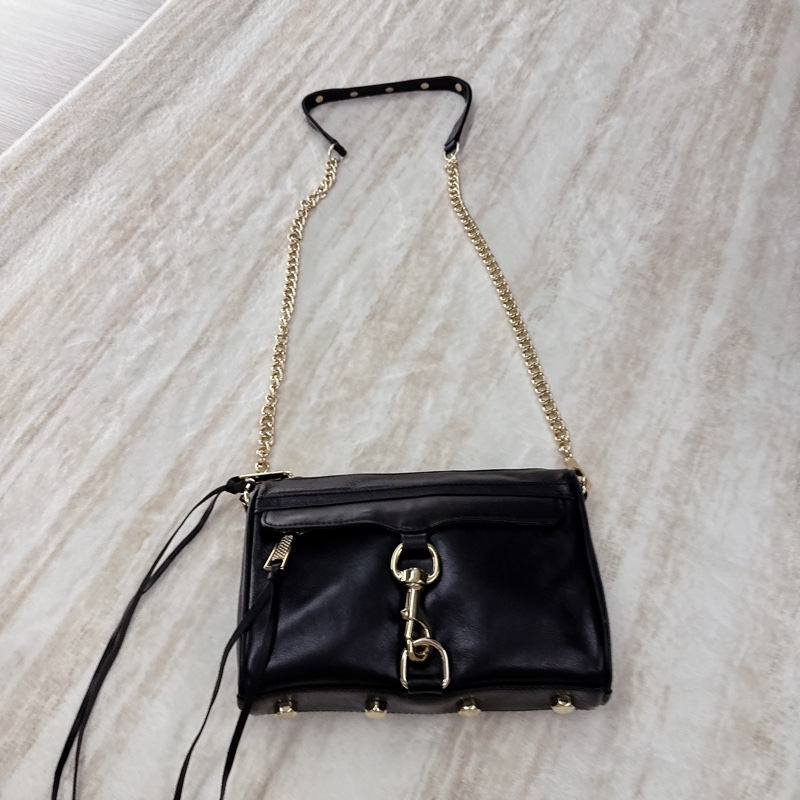 (全新)Rebecca Minkoff 黑色真皮金鏈單肩斜背包-1