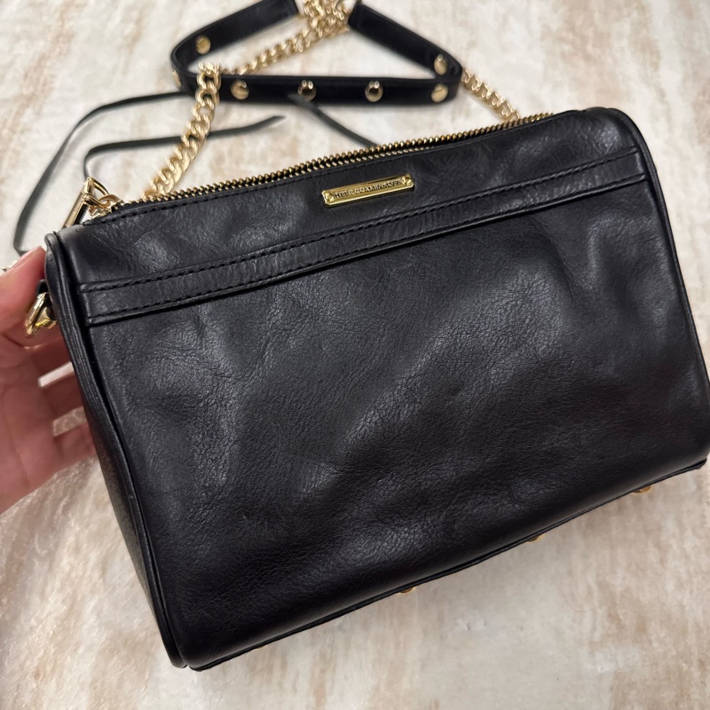 (全新)Rebecca Minkoff 黑色真皮金鏈單肩斜背包-4