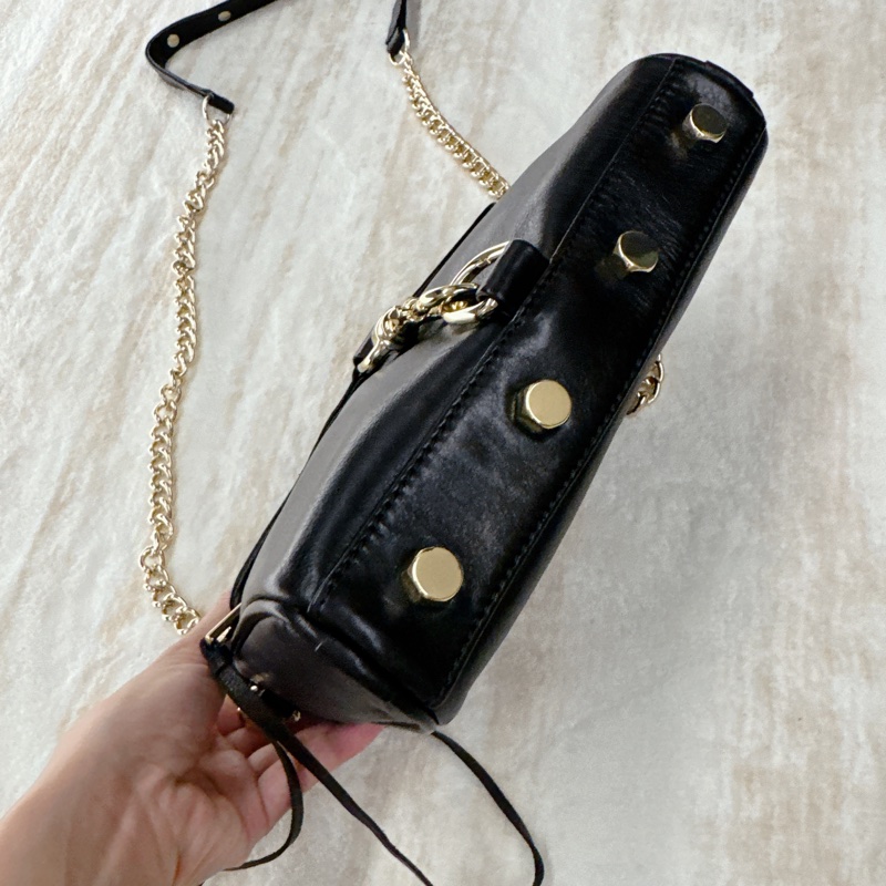 (全新)Rebecca Minkoff 黑色真皮金鏈單肩斜背包-7