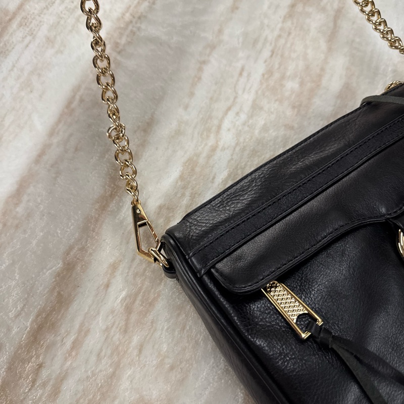 (全新)Rebecca Minkoff 黑色真皮金鏈單肩斜背包-10