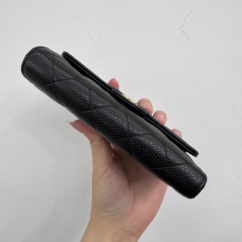 Chanel 黑金荔枝皮三折中夾 晶片款-4