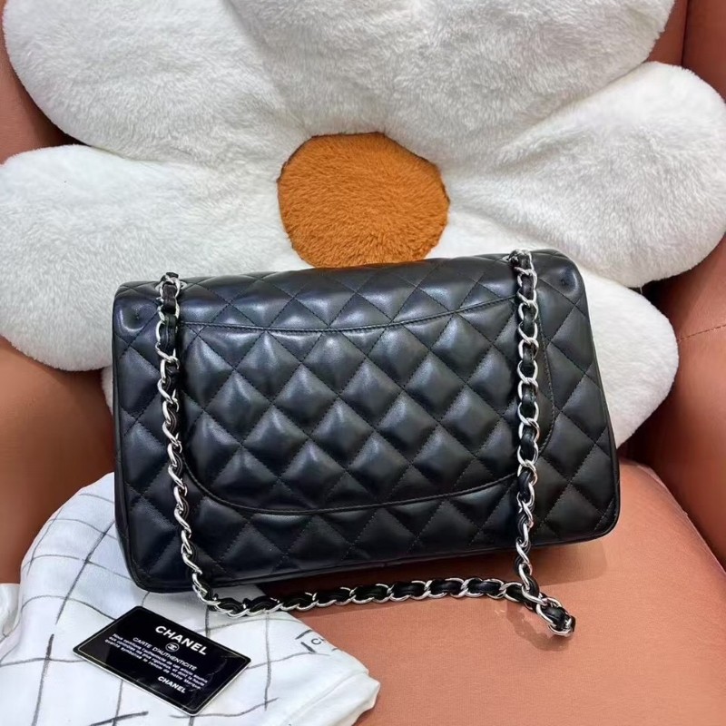 Chanel香奈兒黑銀羊皮CF jumbo 20開有身份卡 30×20cm-2