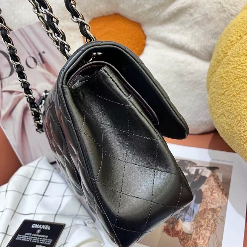 Chanel香奈兒黑銀羊皮CF jumbo 20開有身份卡 30×20cm-3