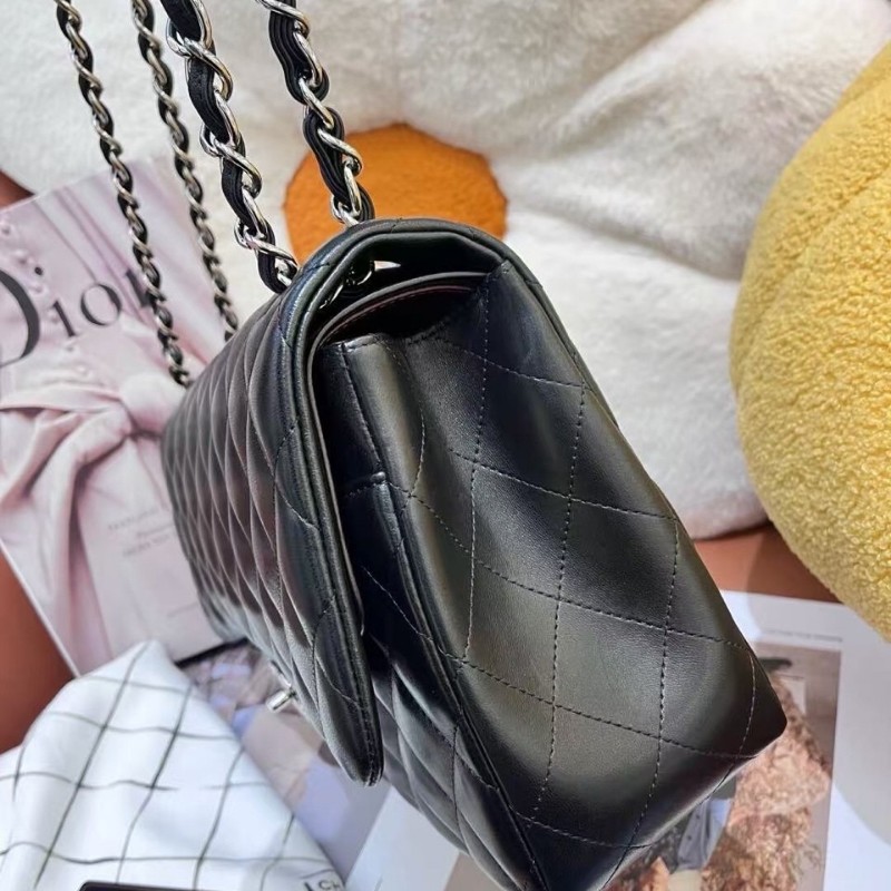 Chanel香奈兒黑銀羊皮CF jumbo 20開有身份卡 30×20cm-4