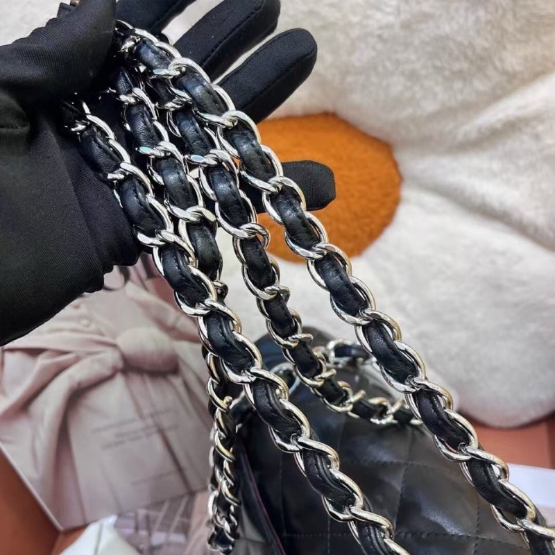 Chanel香奈兒黑銀羊皮CF jumbo 20開有身份卡 30×20cm-6