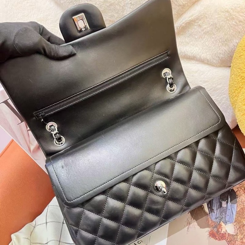 Chanel香奈兒黑銀羊皮CF jumbo 20開有身份卡 30×20cm-7