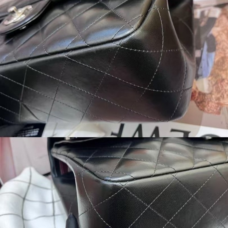 Chanel香奈兒黑銀羊皮CF jumbo 20開有身份卡 30×20cm-8