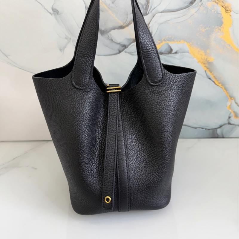 「M.Y精品」 Hermes picotin 18 菜籃子18 黑色金釦-25