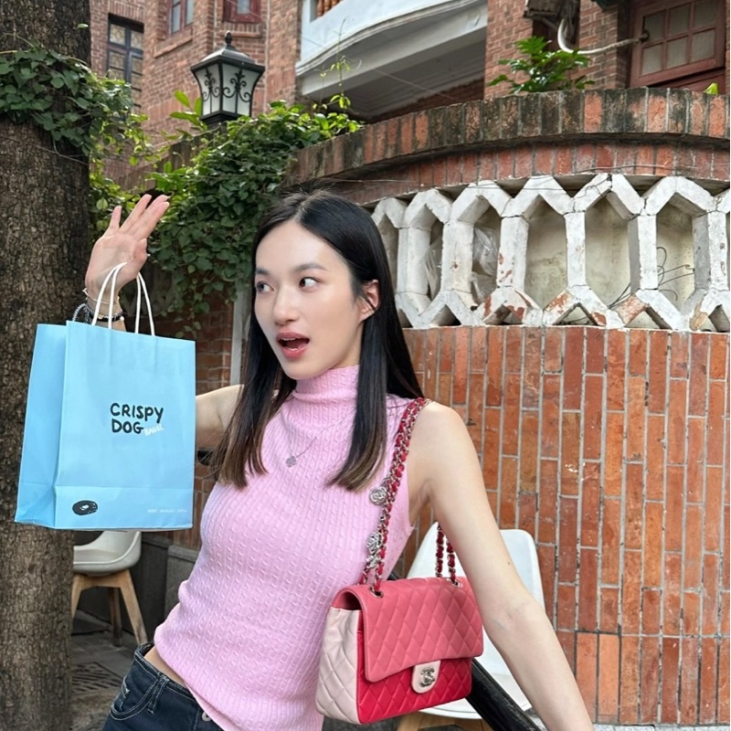 Chanel CF 銀釦羊皮 情人節限定款 水鑽徽章肩帶 三拼色-3