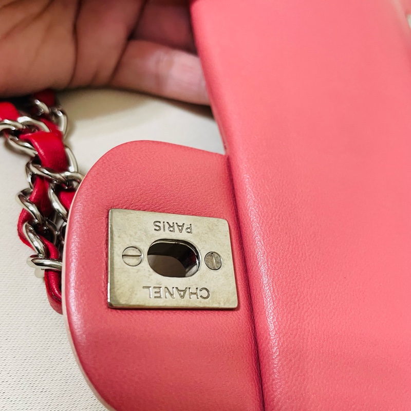 Chanel CF 銀釦羊皮 情人節限定款 水鑽徽章肩帶 三拼色-21