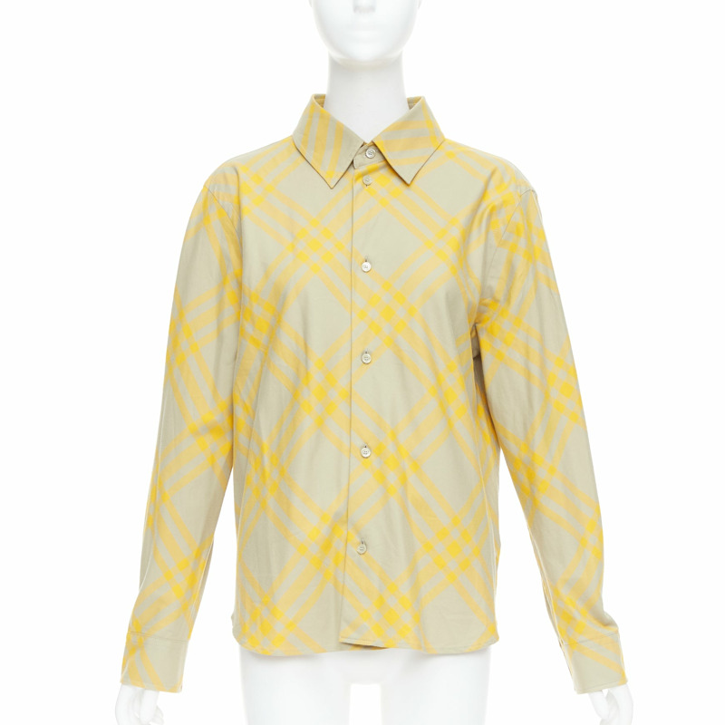 BURBERRY yellow khaki knight House Check long sleeve shirt UK8 S-0