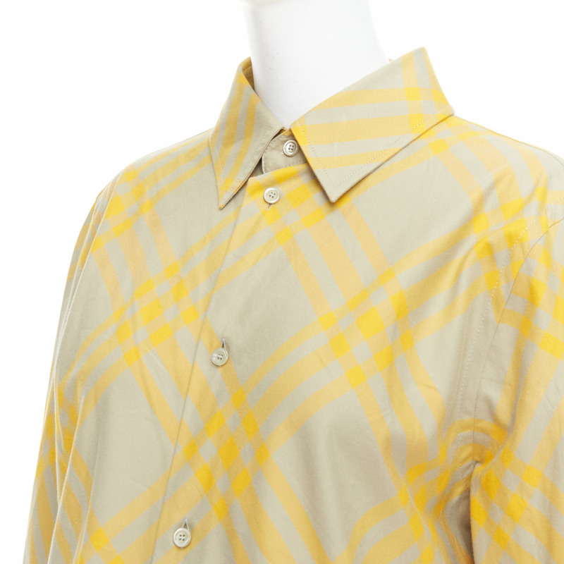 BURBERRY yellow khaki knight House Check long sleeve shirt UK8 S-1