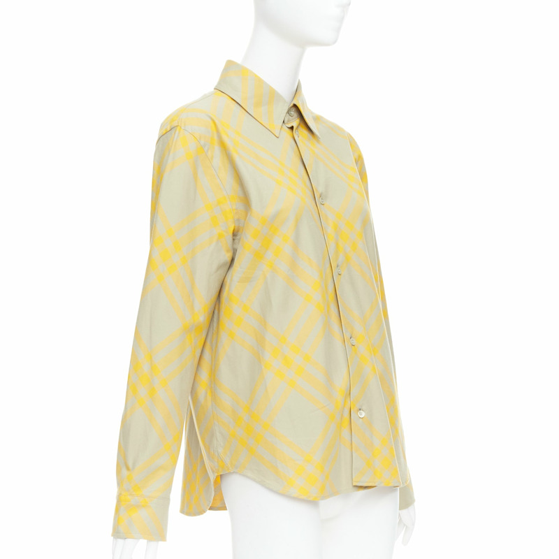 BURBERRY yellow khaki knight House Check long sleeve shirt UK8 S-2