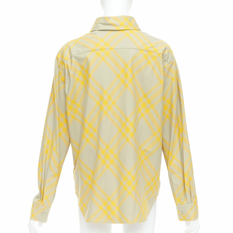 BURBERRY yellow khaki knight House Check long sleeve shirt UK8 S-4