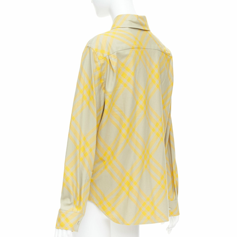 BURBERRY yellow khaki knight House Check long sleeve shirt UK8 S-5