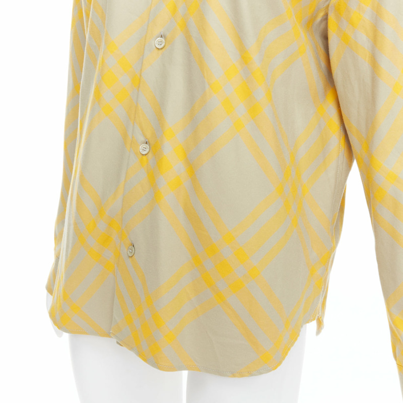BURBERRY yellow khaki knight House Check long sleeve shirt UK8 S-6