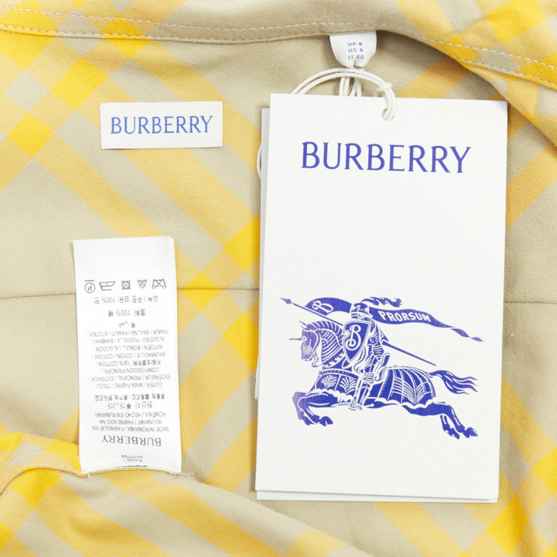 BURBERRY yellow khaki knight House Check long sleeve shirt UK8 S-7