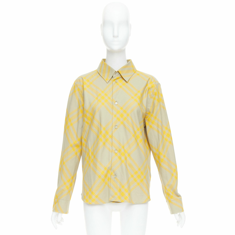 BURBERRY yellow khaki knight House Check long sleeve shirt UK8 S-8