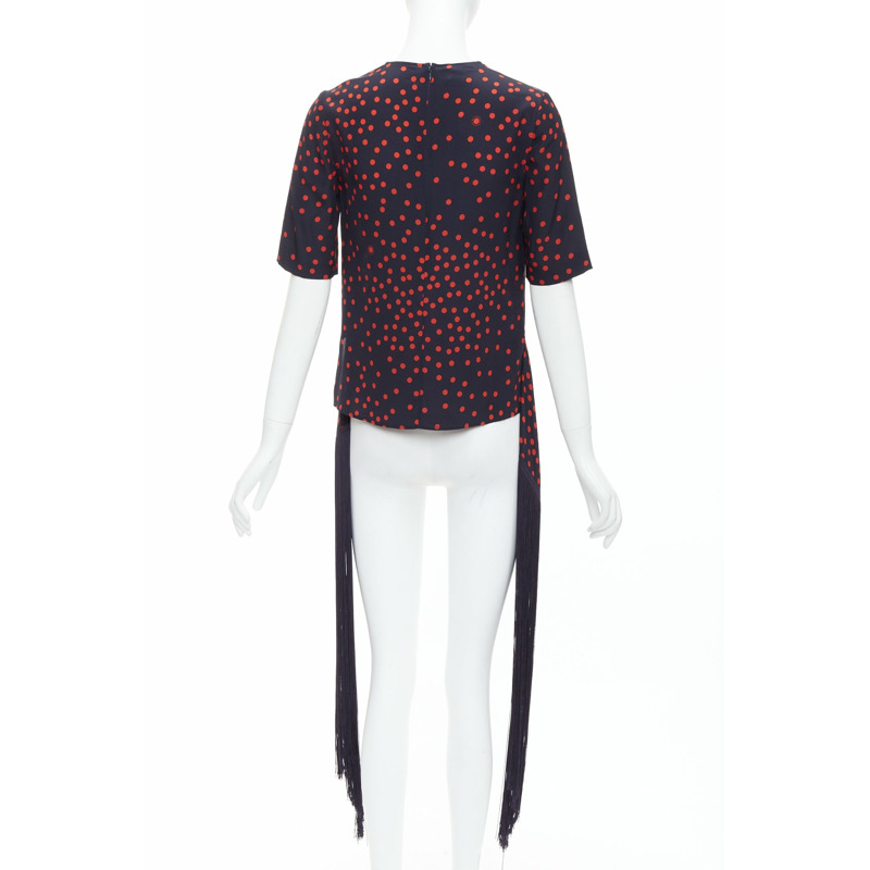 STELLA MCCARTNEY 2019 red navy silk polka dot fringe trim top IT38 XS-4