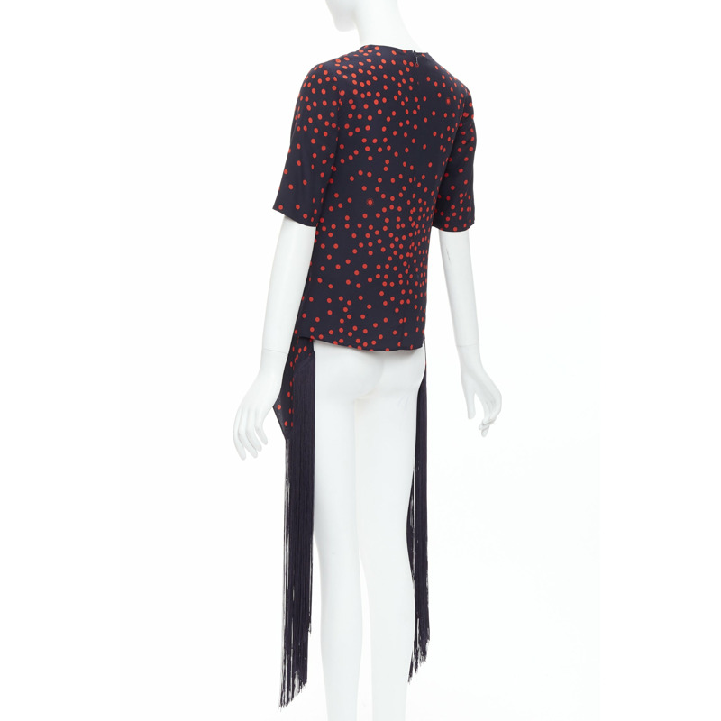STELLA MCCARTNEY 2019 red navy silk polka dot fringe trim top IT38 XS-5