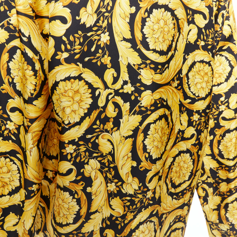 VERSACE 100% silk Signature Barocco Baroque black gold print pajama shirt Sz2 M-6