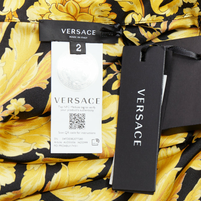 VERSACE 100% silk Signature Barocco Baroque black gold print pajama shirt Sz2 M-7