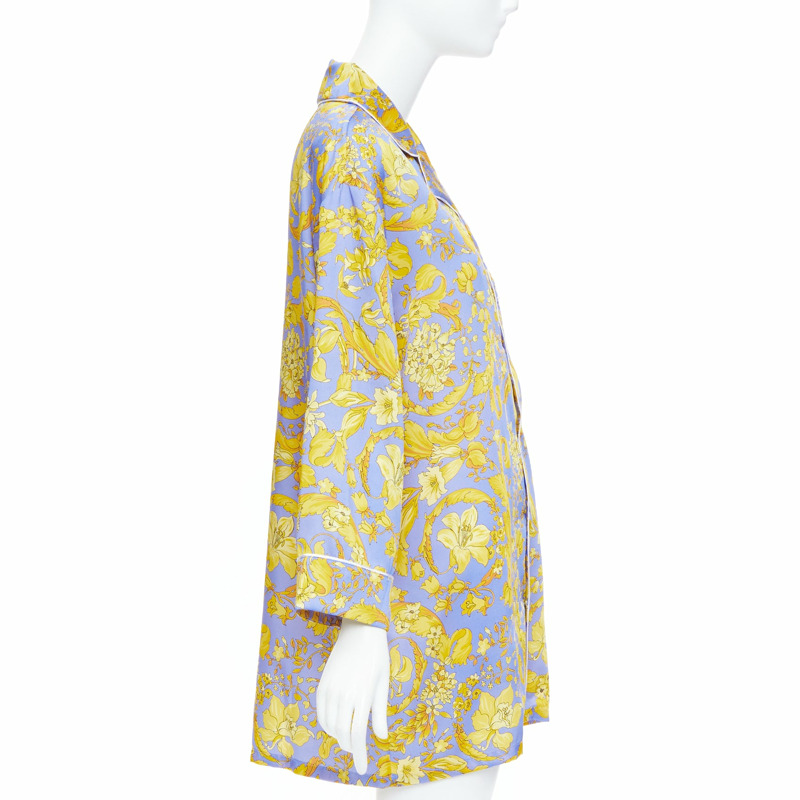 VERSACE 100% silk Signature Barocco Baroque lilac purple gold print pajama shirt Sz.5 2XL-3