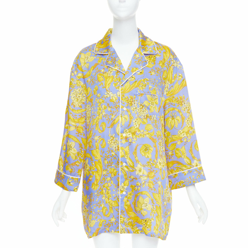 VERSACE 100% silk Signature Barocco Baroque lilac purple gold print pajama shirt Sz.3 L-0
