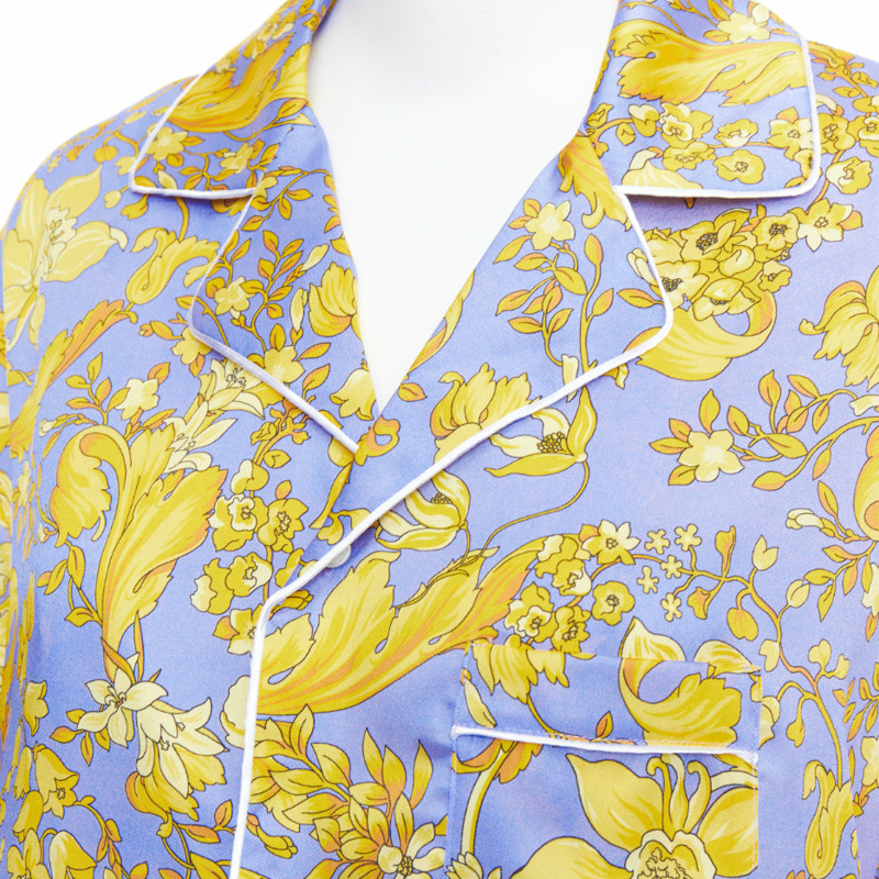 VERSACE 100% silk Signature Barocco Baroque lilac purple gold print pajama shirt Sz.3 L-1