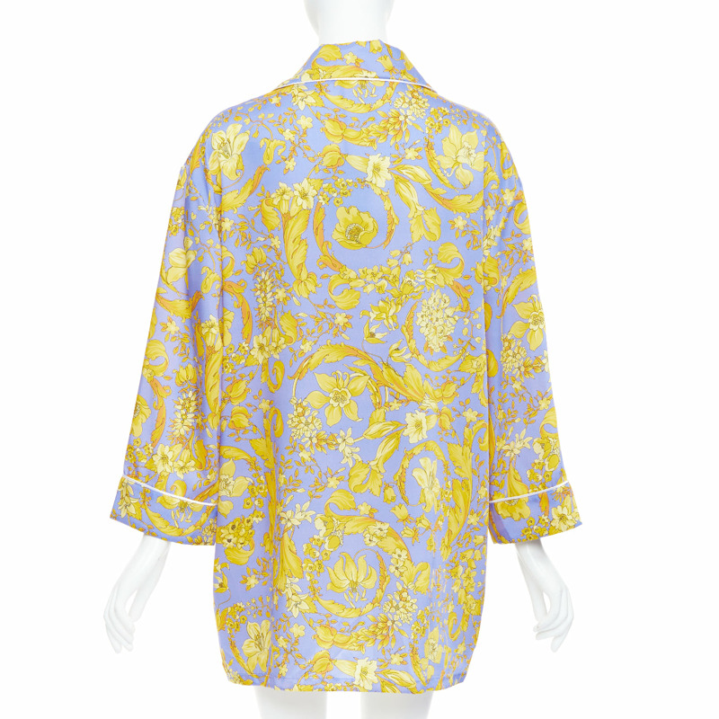 VERSACE 100% silk Signature Barocco Baroque lilac purple gold print pajama shirt Sz.3 L-4