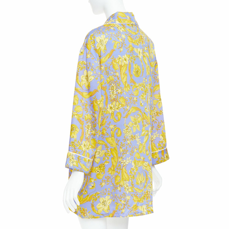 VERSACE 100% silk Signature Barocco Baroque lilac purple gold print pajama shirt Sz.3 L-5