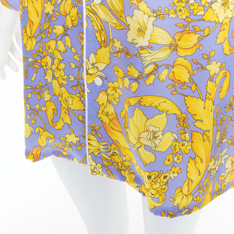 VERSACE 100% silk Signature Barocco Baroque lilac purple gold print pajama shirt Sz.3 L-6
