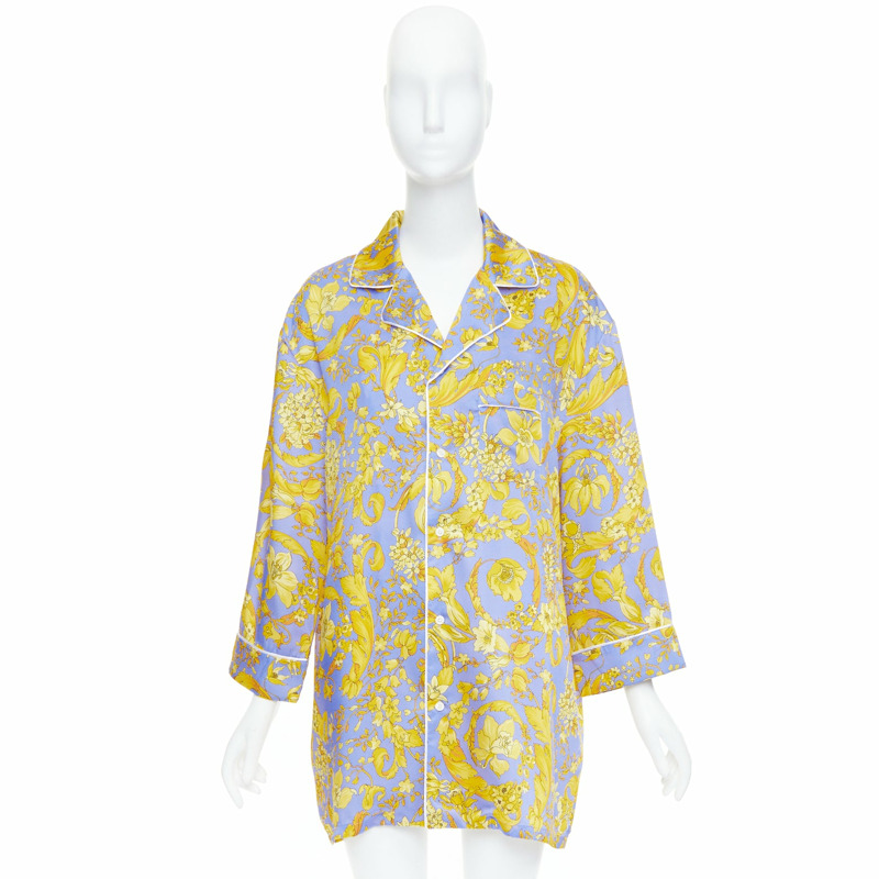 VERSACE 100% silk Signature Barocco Baroque lilac purple gold print pajama shirt Sz.3 L-7