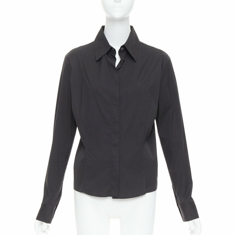 GUCCI Tom Ford 2000 black cotton blend slim fit panelled shirt IT46 XL-0