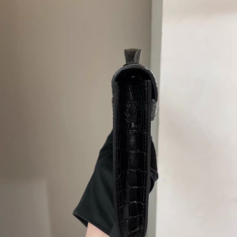 Hermes kellycut  黑色亮面鰐魚 淺金扣-2