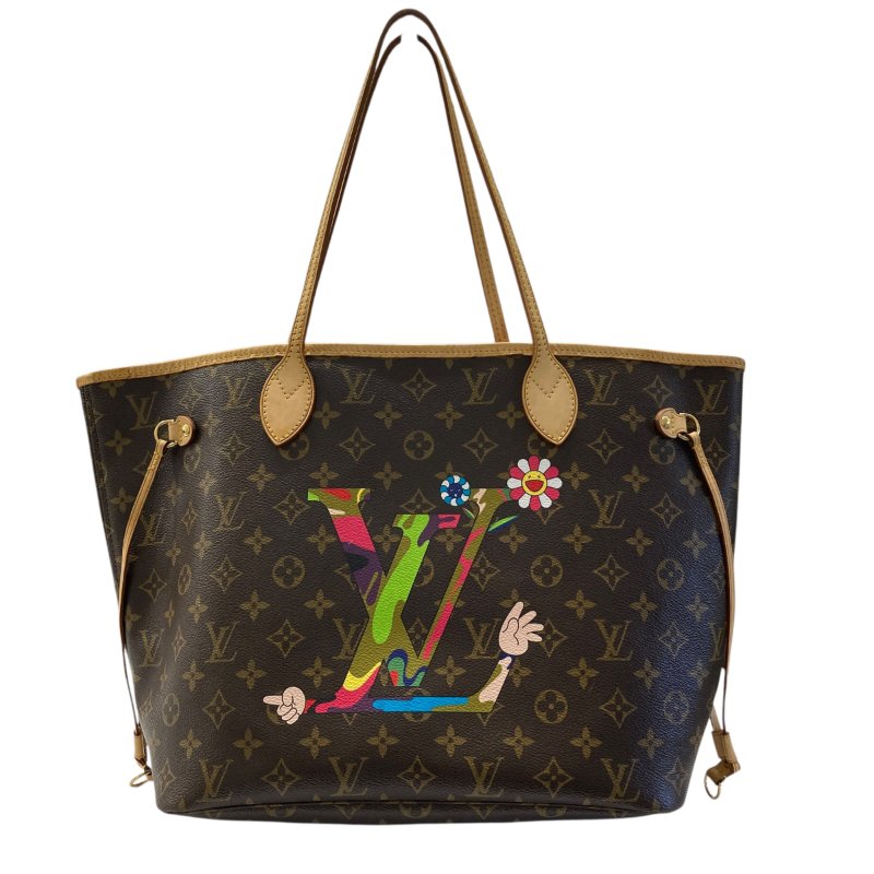 LOUIS VUITTON 路易威登 M95560 Neverfull MM 村上隆 聯名 PVC帆布 托特包 棕色老花-0